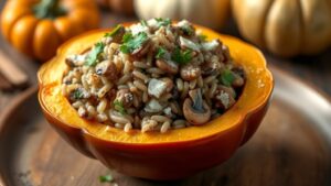 Mushroom & Wild Rice Stuffed Acorn Squash Recipe
